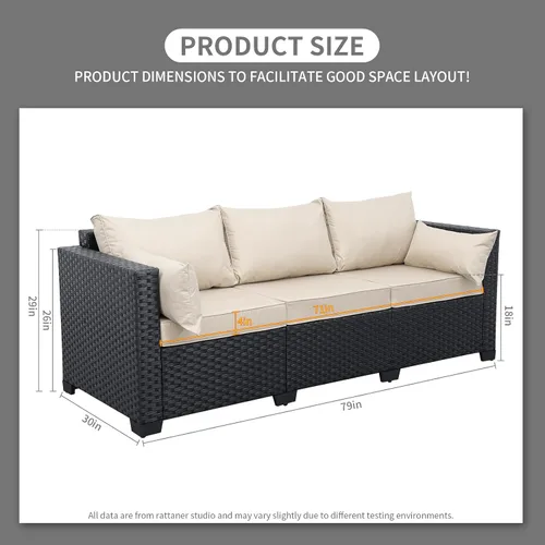 Miniatura 2 de Rattaner Muebles de patio, sofá de mimbre de 3 asientos, muebles de exterior, sofá de exterior, asiento profundo, respaldo alto, funda impermeable