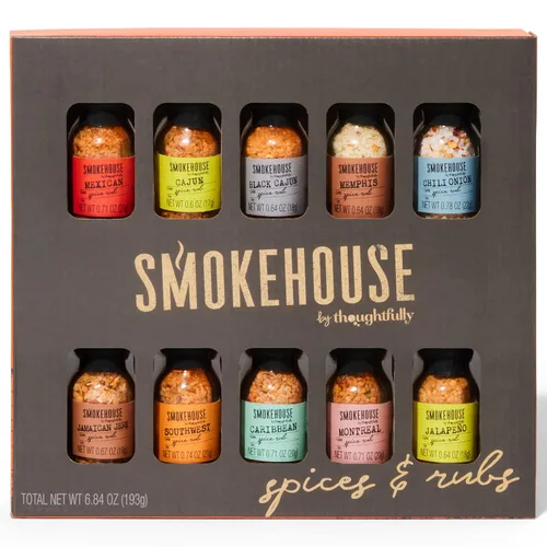 Miniatura 8 de Smokehouse by Thoughtfully, juego de regalo Smokehouse Barbecue Rubs, sabores incluyen cajún, caribe, Memphis y suroeste, juego de 4
