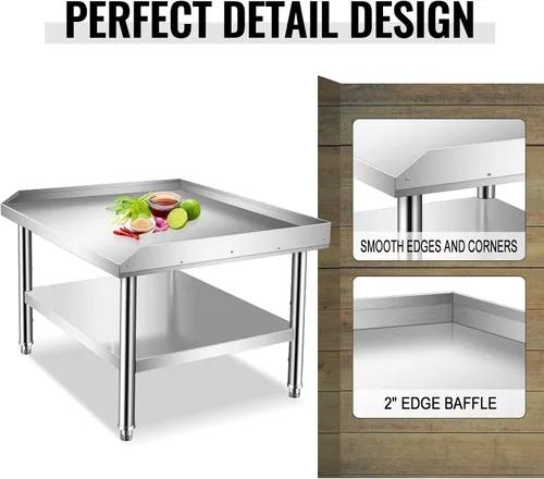 Miniatura 5 de Soporte para parrilla de 24 x 28 x 24 pulgadas, mesa de acero inoxidable con estante inferior de almacenamiento ajustable, soporte