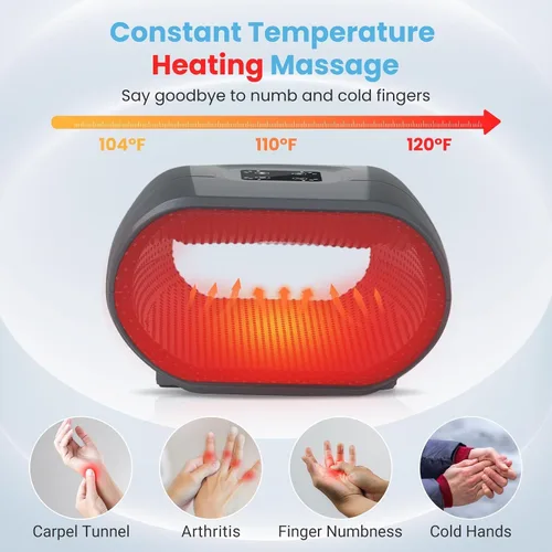 Miniatura 2 de JQX Masajeador de manos con calor y compresión, masajeador de manos eléctrico inalámbrico, 3 niveles de presión para dedos, regalos para mujeres