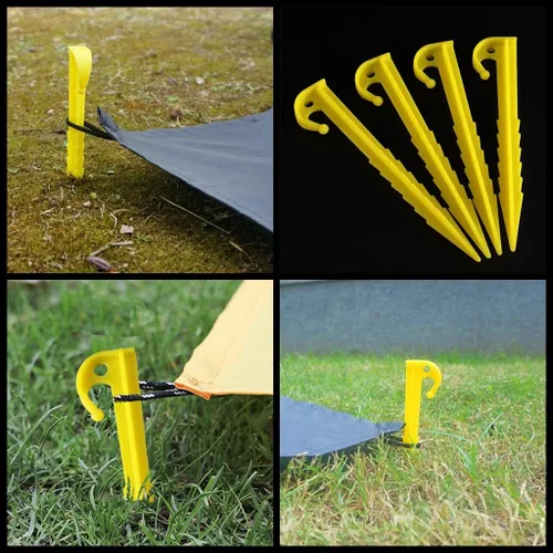 Miniatura 4 de 12 Piezas Estacas de Plástico de 5.7 Pulgadas Piquetas para Tienda de Campaña con Bordes Dentados Amarillas Estacas para Jardín y Paisajismo