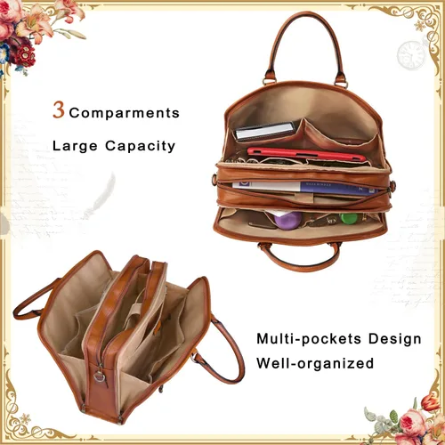 Miniatura 6 de Banuce Maletín de cuero italiano de grano completo genuino vintage y elegante para mujer, bolsa de trabajo de negocios