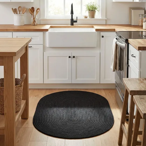 Miniatura 31 de Super Area Rugs Alfombra trenzada beige para cocina de campo, alfombra trenzada duradera para entrada/vestíbulo, ovalada, 3 x 5 pies