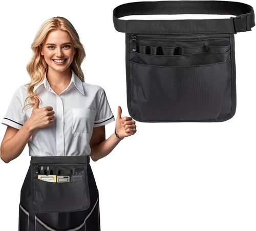 Miniatura 7 de Delantal de servidor, bolsa de accesorios de mesera para restaurante, paquete de cintura de utilidad para restaurantes, jardinería, enfermería