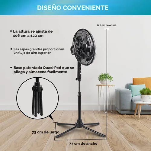 Miniatura 5 de Comfort Zone CZST161BTEBK Ventilador de pie oscilante de 16 pulgadas, opciones de 3 velocidades, cabezal oscilante de 90 grados, altura y Negro