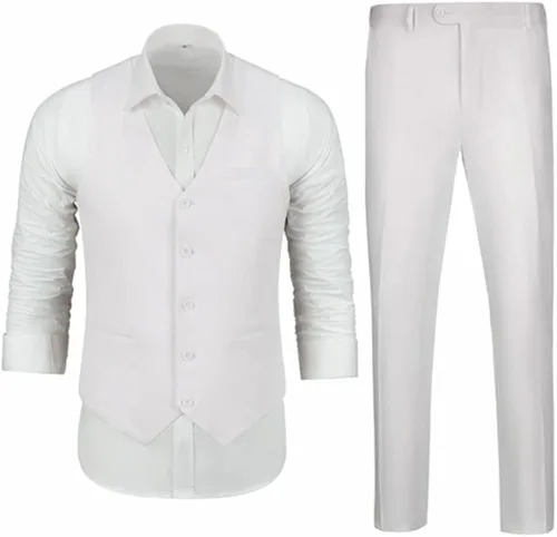 Miniatura 4 de Trajes de lino para hombre, 2 piezas, traje de esmoquin de graduación, playa, boda, padrino, chaleco y pantalones, conjunto casual de lino de verano