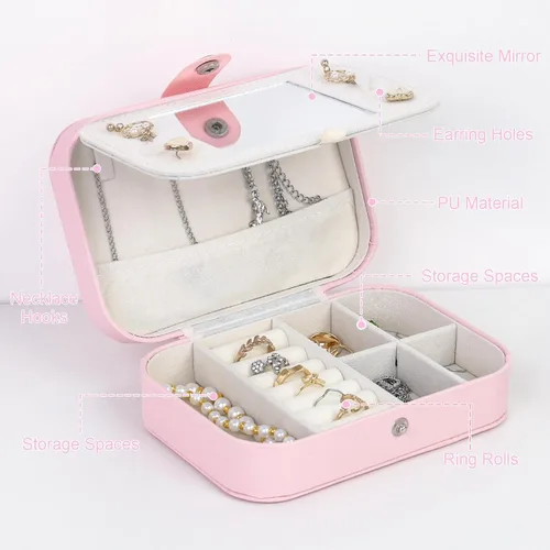 Miniatura 4 de FUNARTY Organizador de joyas de viaje, joyero rosa, joyero, organizador de joyas, artículos esenciales de viaje, regalos de cumpleaños para mujeres