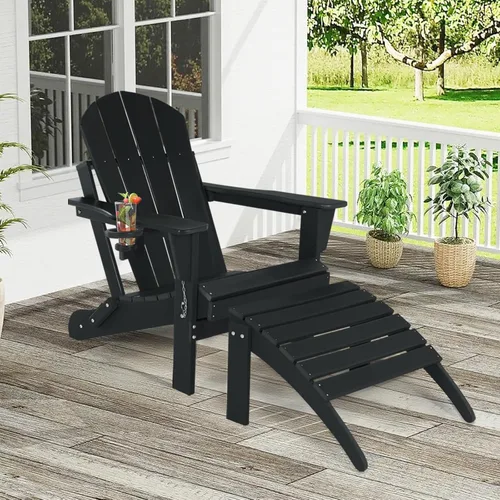 Miniatura 2 de Silla Adirondack plegable con reposapiés, sillas Adirondack de plástico resistentes a la intemperie para exteriores con otomana desmontable, asiento