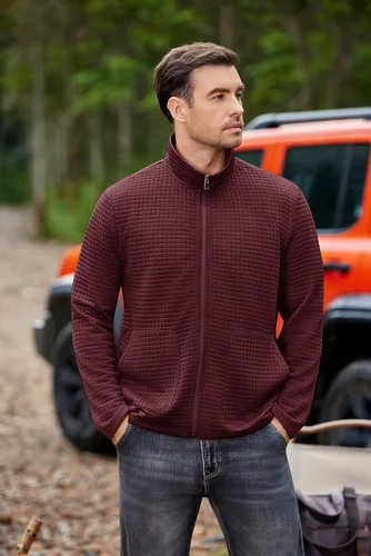 Miniatura 8 de COOFANDY Chaqueta Varsity Ligera para Hombre Chaquetas Bomber Casuales Sudaderas Waffle con Cremallera y Bolsillo