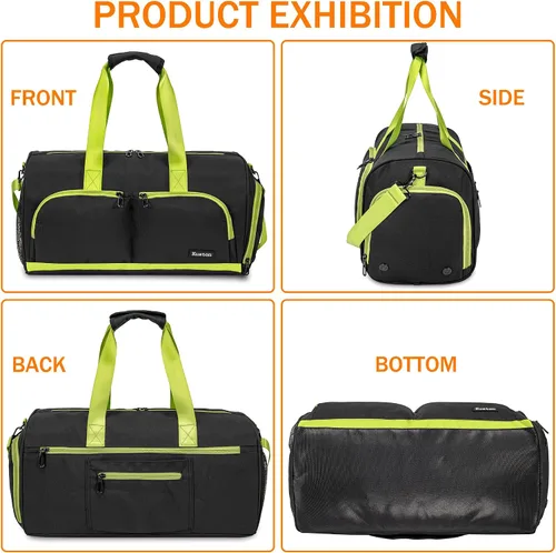 Miniatura 4 de Kuston Bolsa de gimnasio deportiva con compartimento para zapatos y bolsillo húmedo, bolsa de lona para gimnasio para hombres y mujeres