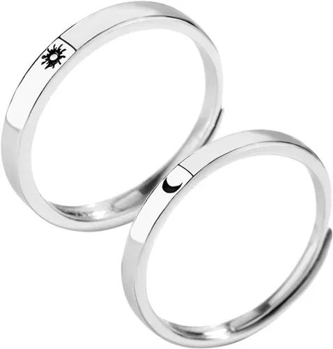 Juego de 2 anillos a juego para parejas, anillos de promesa de sol y luna, anillos ajustables a juego para parejas, anillos de promesa, anillos de
