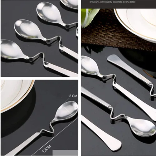 Miniatura 5 de Paquete de 5 cucharas de café colgantes de acero inoxidable, mango creativo de flexión, en forma de S, cucharaditas de miel para té, café, postre