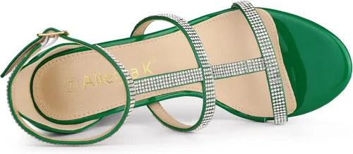 Miniatura 4 de Allegra K Sandalias de tacón alto con correa de tobillo y diamantes de imitación para mujer