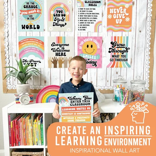 Miniatura 4 de Hadley Designs Póster motivacional para decoración de aula, 9 pósteres de aula de mentalidad de crecimiento, decoración de pared inspiradora