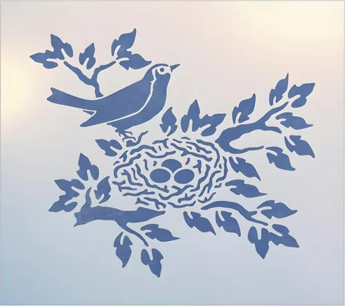 Robin and Nest Stencil - 9.3" x 8" Forest Mountain Woodland Wildlife African Wild Animal DIY Reusable Laser Cut Mylar Template for Painting Home