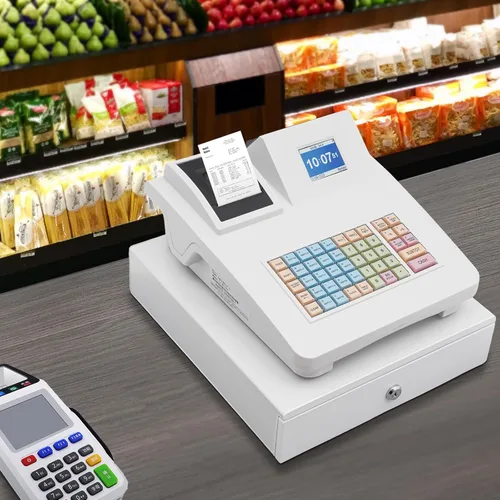 Miniatura 4 de Caja registradora electrónica, sistema POS, caja registradora comercial, 48 teclas, 8 llaves, pantalla LED digital, cajón de dinero cuadrado Estilo C