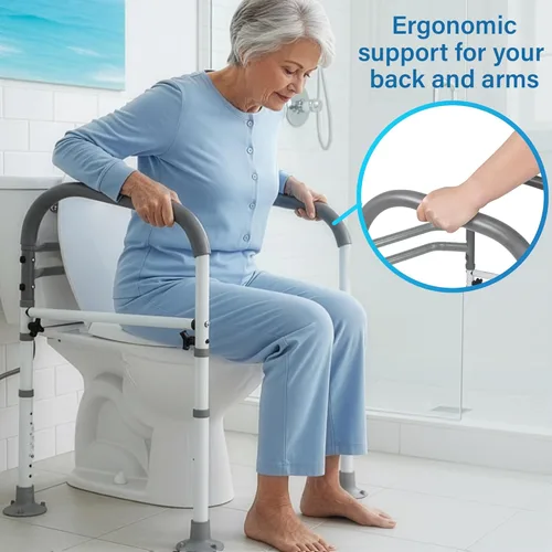 Miniatura 4 de Vaunn Medical Marco de Seguridad Deluxe Ajustable y Plegable para Inodoro, Barra de Agarre y Apoyo para Manos en el Baño