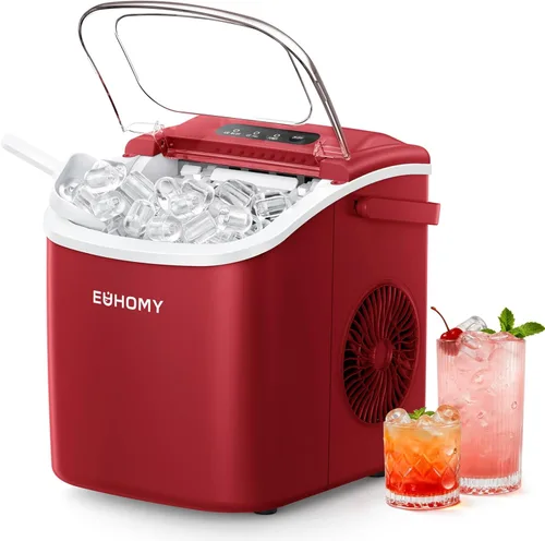 Miniatura 10 de EUHOMY Máquina de hielo para encimera con asa, 26 libras en 24 horas, 9 cubitos de hielo listos en 6 minutos, máquina de hielo portátil de limpieza