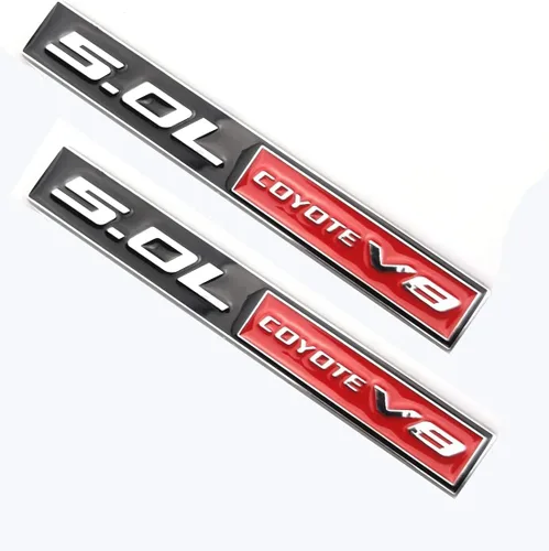 Miniatura 4 de 2 piezas 5.0 Coyote V8 Emblema 3D Trim Fender Hook Tronco Calcomanía Adhesivo Adhesivo Placa de Nombre de Repuesto para 150 Mustang (Negro Rojo)