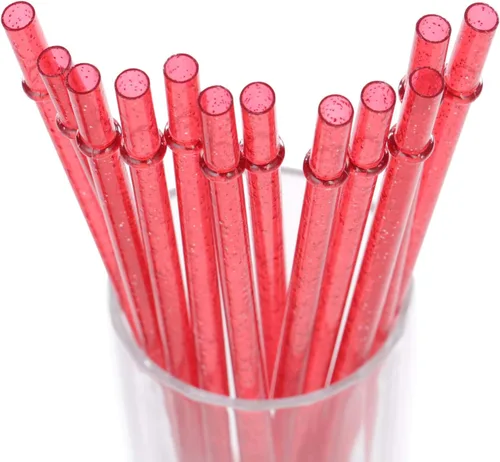 Miniatura 15 de Dakoufish Sin BPA 12 Piezas Pajitas Reutilizables de Plástico Transparente con Purpurina de 11 Pulgadas Más un Cepillo de Limpieza