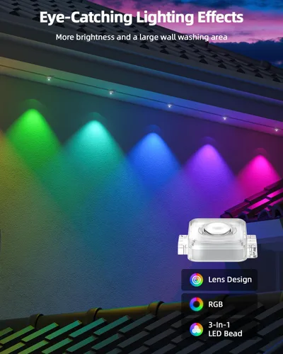 Miniatura 2 de REYLAX Luces permanentes para exteriores de 100 pies con 60 luces LED, luces de alero RGB+IC, IP67 impermeable, múltiples escenas para decoración