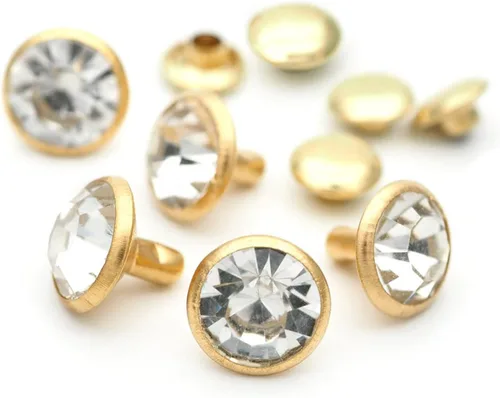 CRAFTMEMORE 50 juegos de remaches de diamantes de imitación transparentes blancos con diamantes de imitación rápidos para decoración de Ajuste de oro