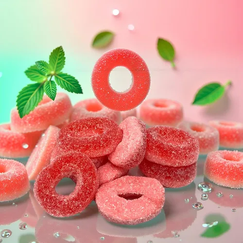Miniatura 7 de SweetGourmet Anillos de sandía gomosas, caramelos rosados y rojos recubiertos de azúcar, bolsa de 1 libra