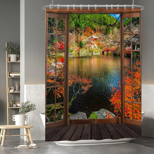 Miniatura 40 de Cortina de ducha de fantasma y gato negro para niños, 36 x 72 pulgadas, espeluznante y bonita, cortina de baño de Halloween con 6 ganchos, cortina