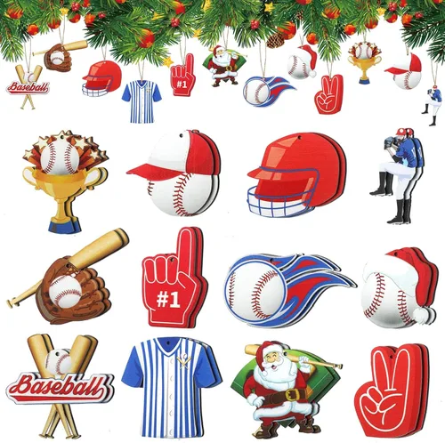 24 piezas de adornos de bolas de deporte navideñas, juego de adornos de bolas de deporte navideñas de madera, fútbol, baloncesto, béisbol, fútbol