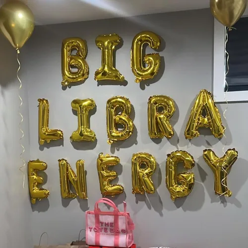 Miniatura 2 de Big Libra - Cartel de globos energéticos, color dorado, 16 pulgadas, 1 unidad, autosellado, acabado metálico, perfecto para fiesta de cumpleaños