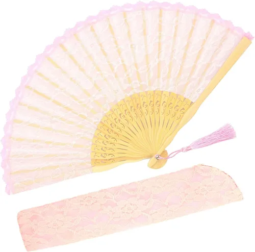 Zolee Abanico de mano plegable de encaje sexy, chino, japonés, vintage, de seda de bambú, para baile, actuación, decoración, boda, fiesta, regalo