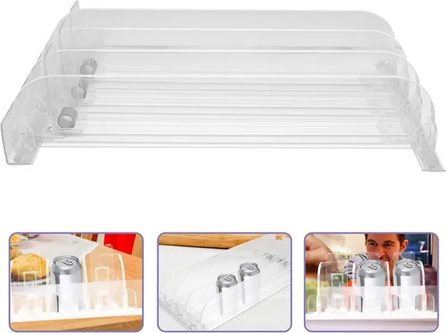 Miniatura 6 de BESTonZON Organizador de bebidas para nevera, estante de soda autoempujable, organizador de latas de bebidas, empujador de bebidas, organizador