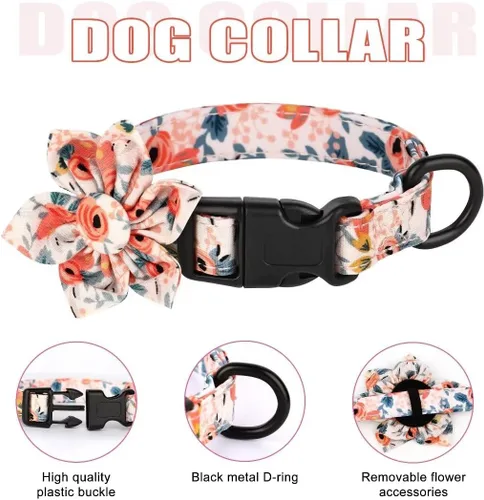Miniatura 3 de Beirui Collares, arneses y correas lindos para perritas, conjunto de arnés y correa ajustable para perros con flor - Arnés de malla suave