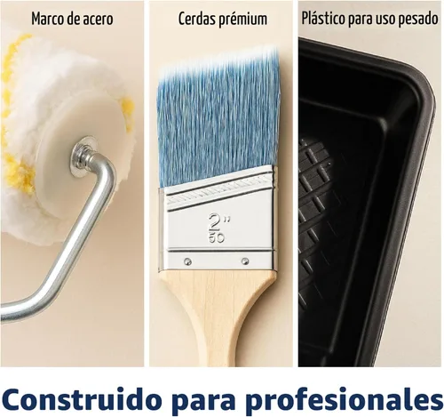 Miniatura 4 de Bates - Juego de bandejas de pintura, rodillos de pintura, pinceles de pintura para pared, bandeja, cepillo de rodillo, 11 piezas de suministros