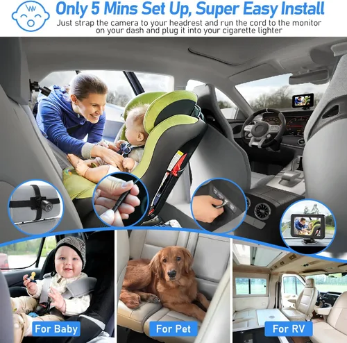 Miniatura 2 de Cámara de Coche para Bebé Itomoro USB, Monitor de Bebé para Coche de 4.3" HD con Cámara y Visión Nocturna, Espejo de Coche para Bebé de Seguridad