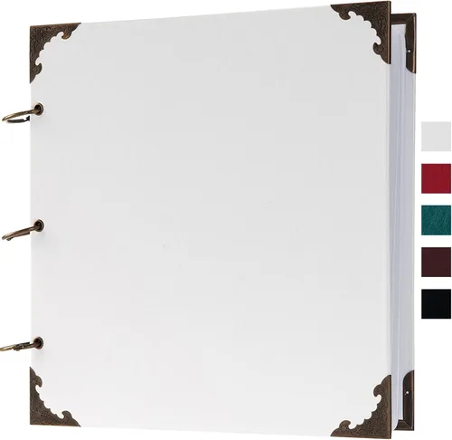 Miniatura 8 de Álbum de fotos de 8 x 8 pulgadas de cuero con tapa dura, 80 páginas de papel artesanal en blanco, álbum de recortes DIY para bodas y aniversarios