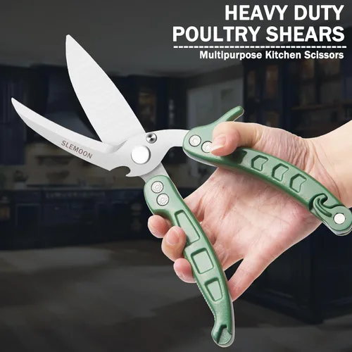 Miniatura 2 de Tijeras de cocina resistentes para aves de corral para cortar carne, aptas para lavavajillas e inoxidables, tijeras de cocina para pollo, pavo, Verde