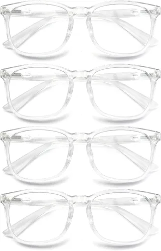 Miniatura 2 de Gafas de lectura transparentes para mujer, con bloqueo de luz azul, lectores +0.75, gafas cuadradas transparentes, paquete de 4 unidades, reducen