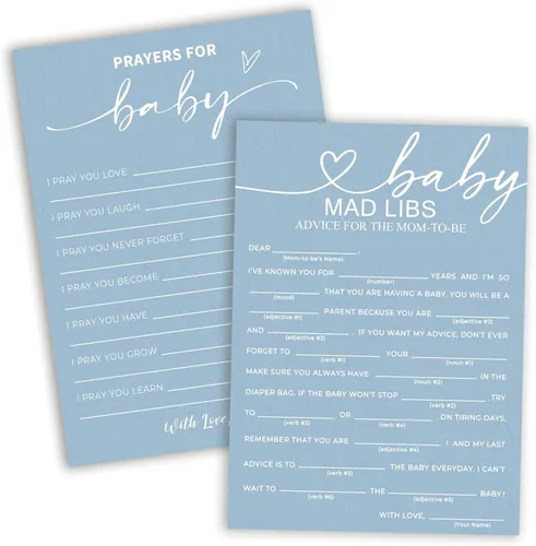 Miniatura 12 de Divertidos juegos de baby shower, trivia para bebés y alfabeto, juegos de doble cara, ideas de decoración de fiesta azul minimalismo, 25 piezas de 5
