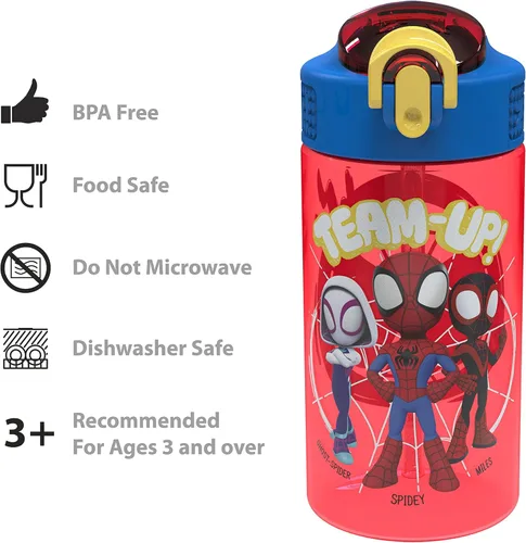 Miniatura 6 de Zak Designs Marvel Spider Man - Botella de agua para niños con cubierta de boquilla y aro de transporte, hecha de plástico duradero, diseño