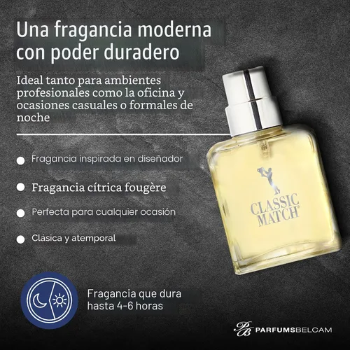 Miniatura 3 de PB ParfumsBelcam Blue Classic Match Eau de Toilette en espray para hombre, fragancia moderna de cítricos Fougere, notas de melón, musgo y pachulí