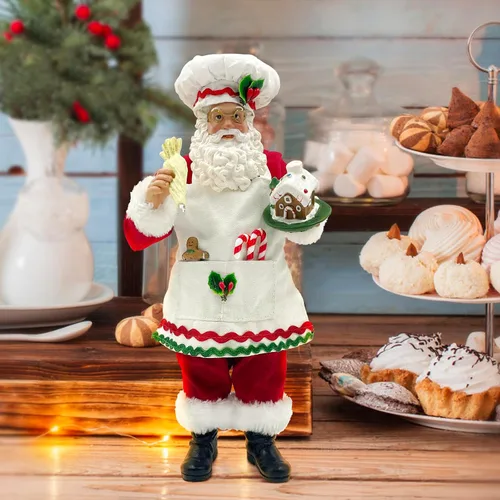 Miniatura 2 de Estatua de Santa Chef de Cocina de 11 Pulgadas con Casa de Jengibre, Figura de Santa de Resina Decoración Navideña Adorno Regalo de Navidad