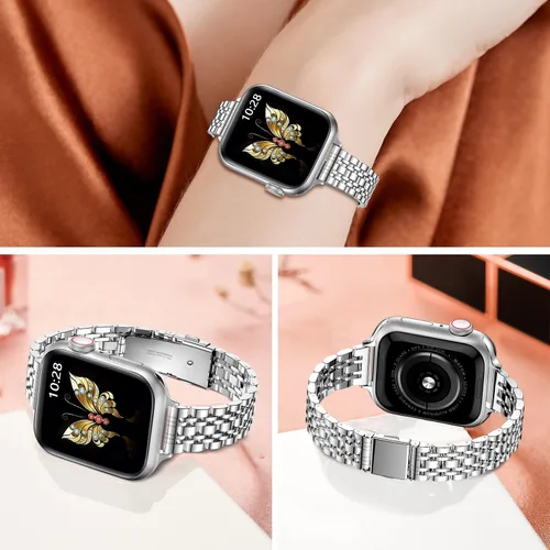 Miniatura 2 de MioHHR Correa delgada de metal compatible con Apple Watch de 42 mm (Series 11 10) 41 mm (Series 9 8 7) 40 mm (Series 6 5 4 SE3/2/1) 38 mm