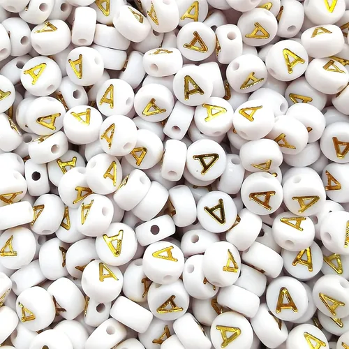 Miniatura 10 de Amaney - Cuentas de vocal A, 100 piezas de 0.276 x 0.157 in, blanco, redondo, acrílico, negro, alfabeto para fabricación de joyas Black-a