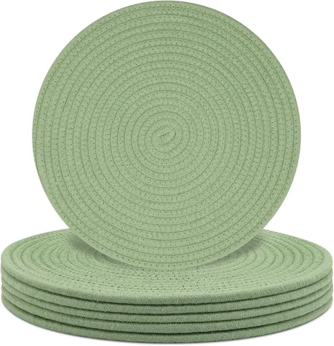 Miniatura 13 de Juego de 6 manteles individuales redondos, alfombrillas de mesa tejidas con cuerda de algodón, almohadillas calientes para cocina, antideslizantes