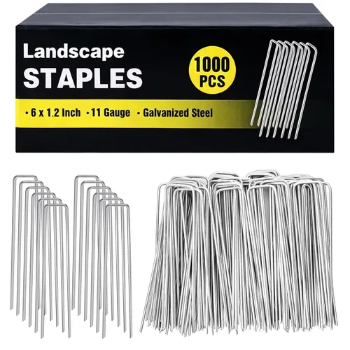 Miniatura 12 de HongWay Paquete de 60 Grapas de Paisaje de 4 Pulgadas, Grapas de Jardín de Calibre 12 Galvanizadas Estacas de Suelo Grapas de Césped y Patio SOD