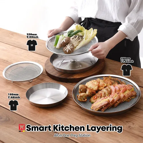 Miniatura 5 de WAGENSTEIGER Juego de bandejas de malla de acero inoxidable con bandeja de goteo, cesta y bandeja para freidora de aire, colador de cocina, colador