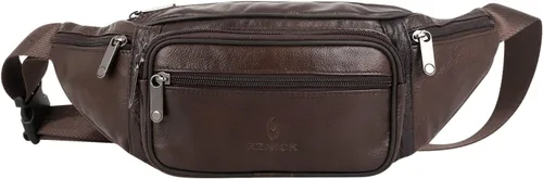 Miniatura 9 de ZZNICK Riñonera de piel auténtica, bolsa de cintura, organizador con cinturón ajustable, múltiples bolsillos para hombres y mujeres, café-861 Medio