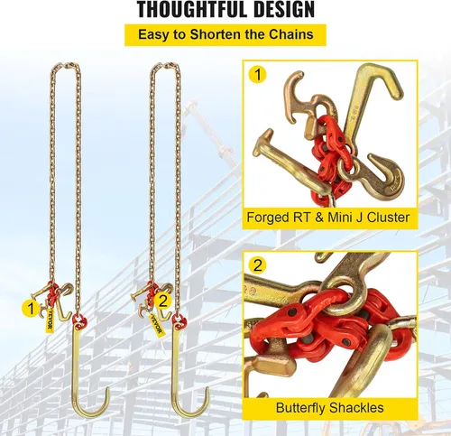 Miniatura 3 de VEVOR Cadena de gancho en J, cadena de remolque de brida de 5/16 pulgadas x 10 pies, cadena de transporte de brida G80 con 2 ganchos G70 J, ganchos