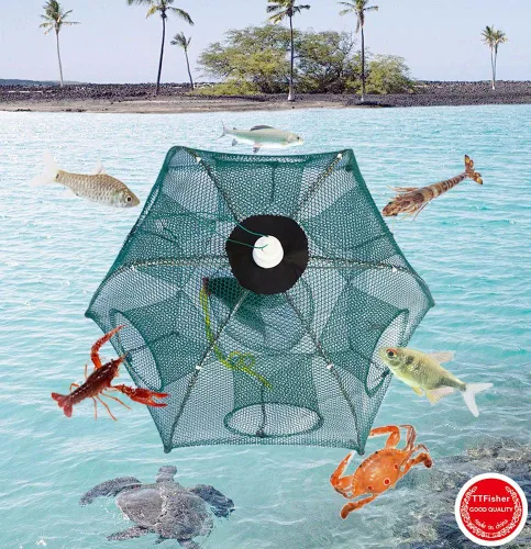 Miniatura 5 de Trampa de red de pesca, portátil, plegable, plegable, red de cangrejo fundido, cebo de inmersión para peces camarones, cangrejos de cangrejo